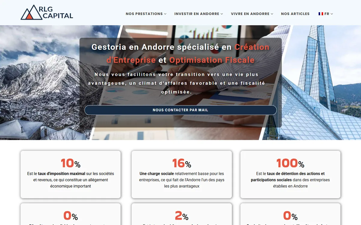 Site internet RLG Capital, gestoria franco-andorrane : création de société et fiscalité, créé par WebFrance