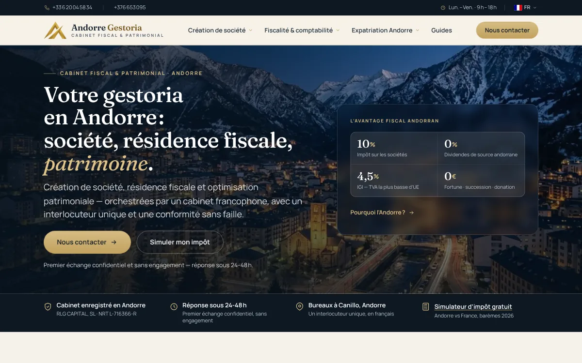 Site internet Andorre Gestoria, gestoria francophone en andorre : société et résidence fiscale, créé par WebFrance