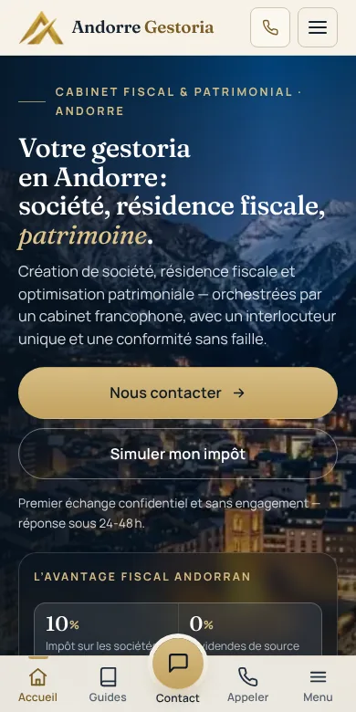 Version mobile du site Andorre Gestoria