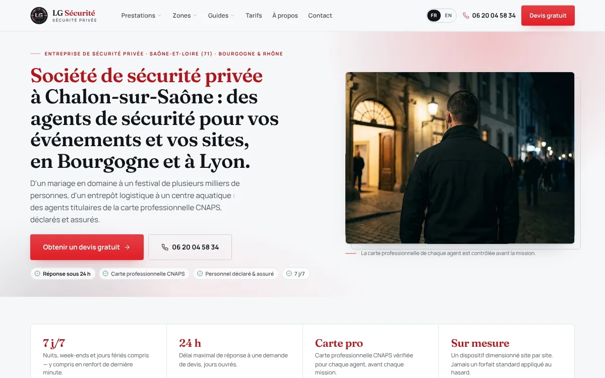 Site internet LG Sécurité, société de sécurité privée à chalon-sur-saône, créé par WebFrance