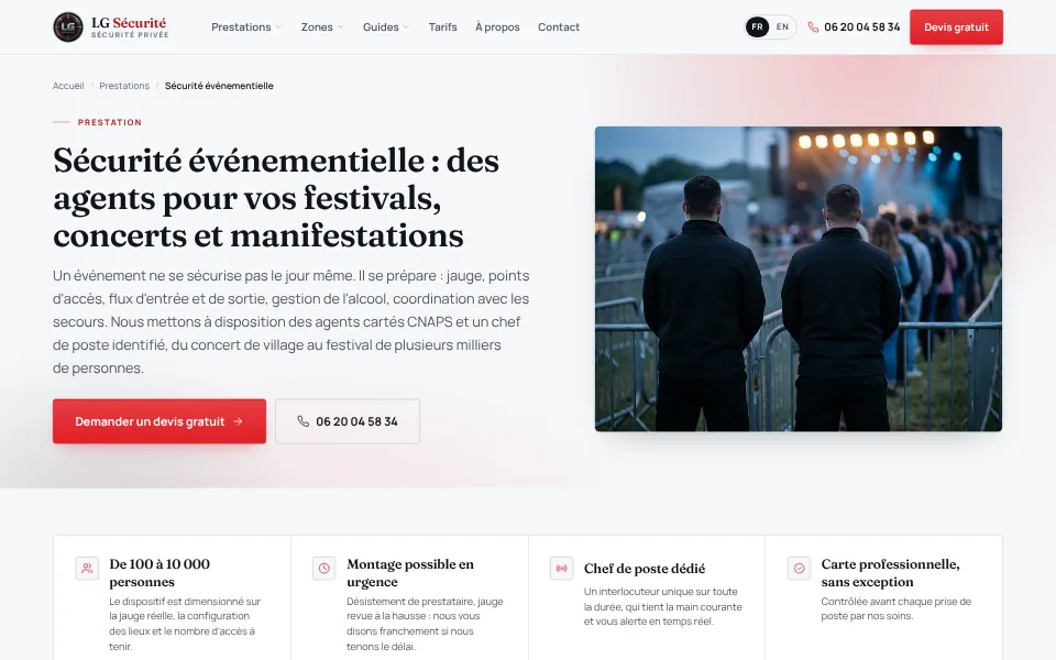 LG Sécurité : page de prestation
